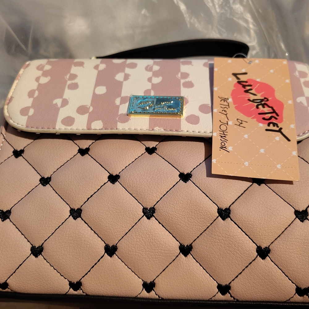 Betsey Johnson Blush Pink Quilted Crossbody with Patterned Flap